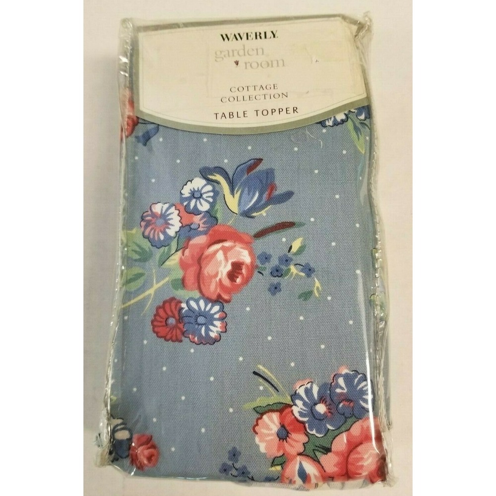 Waverly Garden Room Table Topper Hillside NEW 36" x 36" Blue Pink Flowers